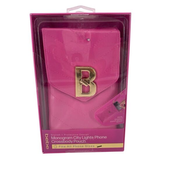Bebe Pink Monogram City Lights Phone Crossbody Pouch Vegan Leather New - Picture 14 of 14